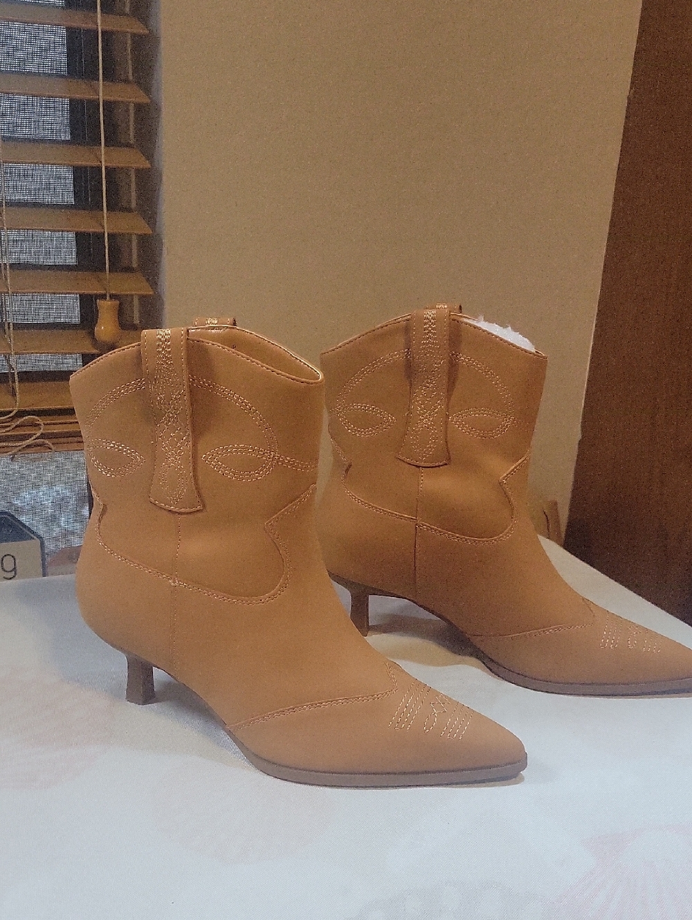 Women’s Tan Western Kitten Heel Ankle Booties